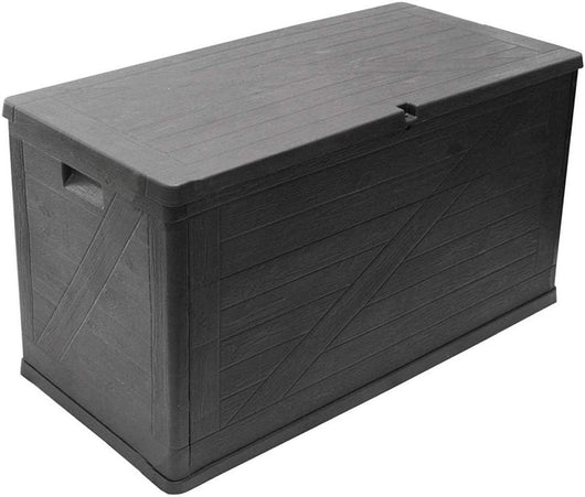 Baule multiuso da esterno Portofino Plus 420 litri in resina effetto rattan e legno colore antracite Toomax