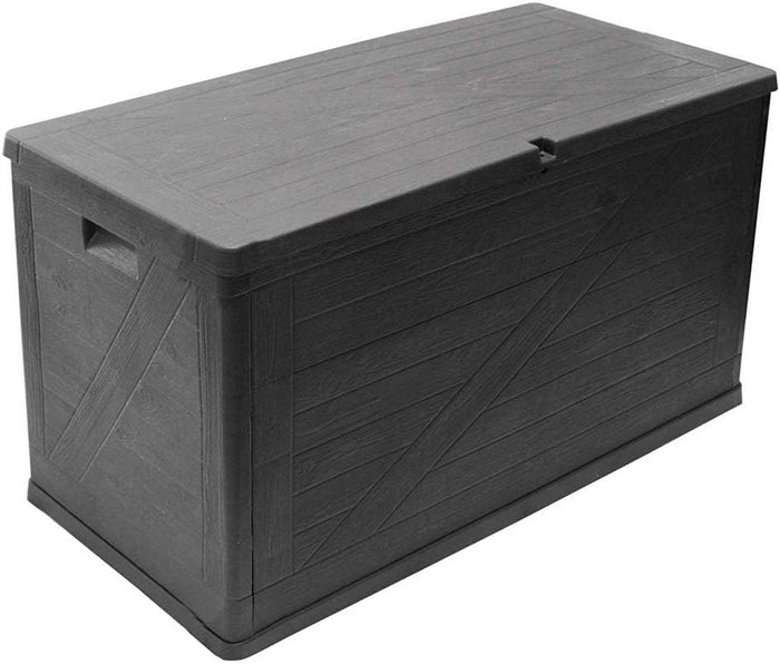 Baule multiuso da esterno Portofino Plus 420 litri in resina effetto rattan e legno colore antracite Toomax