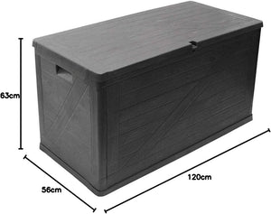 Baule multiuso da esterno Portofino Plus 420 litri in resina effetto rattan e legno colore antracite Toomax
