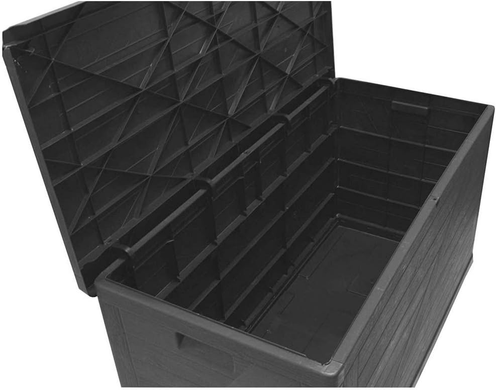 Baule multiuso da esterno Portofino Plus 420 litri in resina effetto rattan e legno colore antracite Toomax