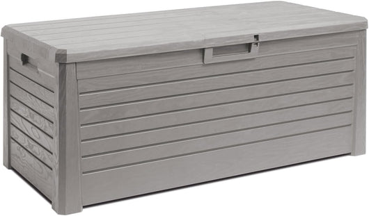 Baule multiuso da esterno Florida 550 litri con seduta per due persone effetto legno colore grigio tortora Toomax