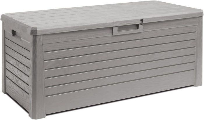 Baule multiuso da esterno Florida 550 litri con seduta per due persone effetto legno colore grigio tortora Toomax