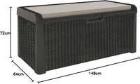 Baule multiuso da esterno Santorini Plus 560 litri in resina effetto rattan colore antracite con cuscino Toomax