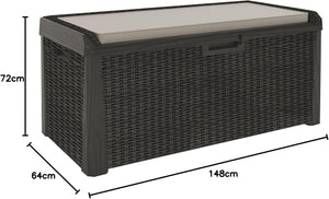 Baule multiuso da esterno Santorini Plus 560 litri in resina effetto rattan colore antracite con cuscino Toomax