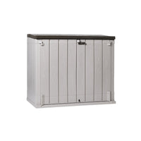 Baule porta attrezzi e bidoni da esterno Stora Way Plus XL 1270 litri in resina con doppia anta e apertura assistita colore grigio talpa e marrone Toomax