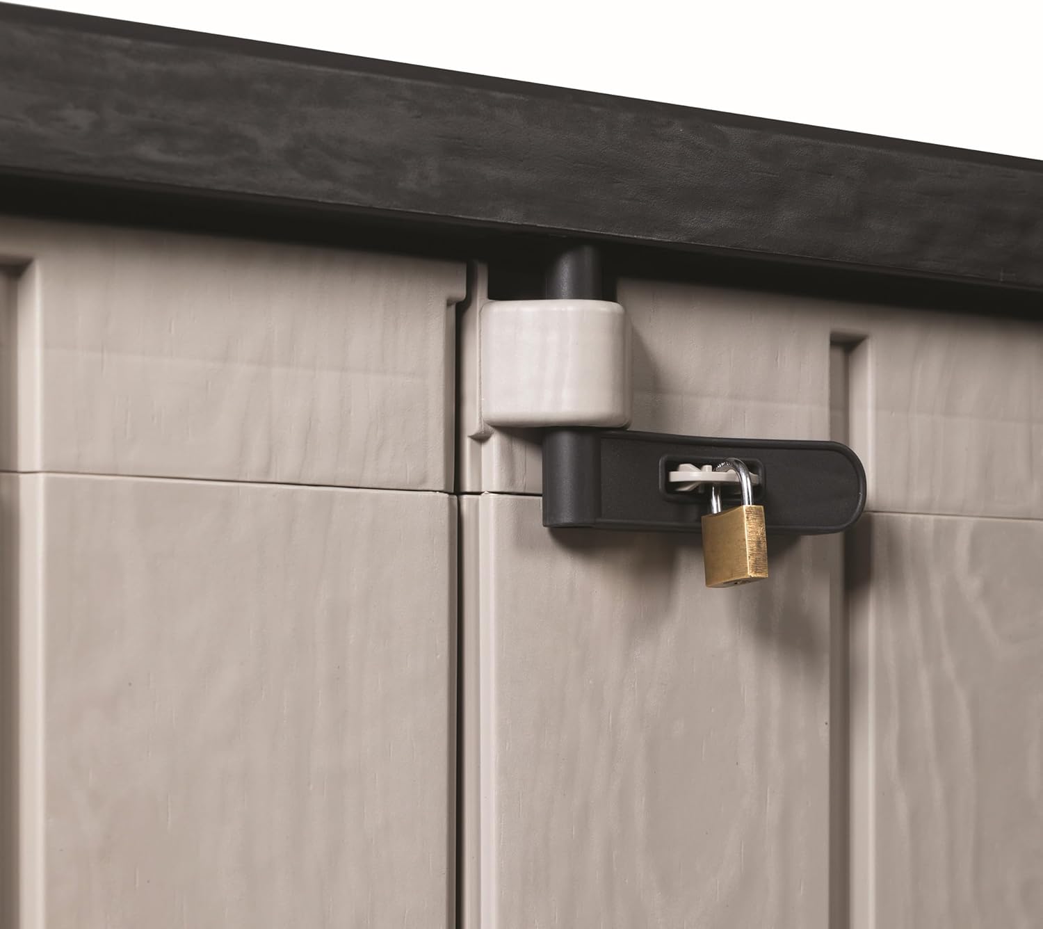 Baule porta attrezzi e bidoni da esterno Stora Way Plus XL 1270 litri in resina con doppia anta e apertura assistita colore grigio talpa e marrone Toomax