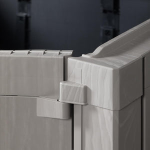 Baule porta attrezzi e bidoni da esterno Stora Way Plus XL 1270 litri in resina con doppia anta e apertura assistita colore grigio talpa e marrone Toomax