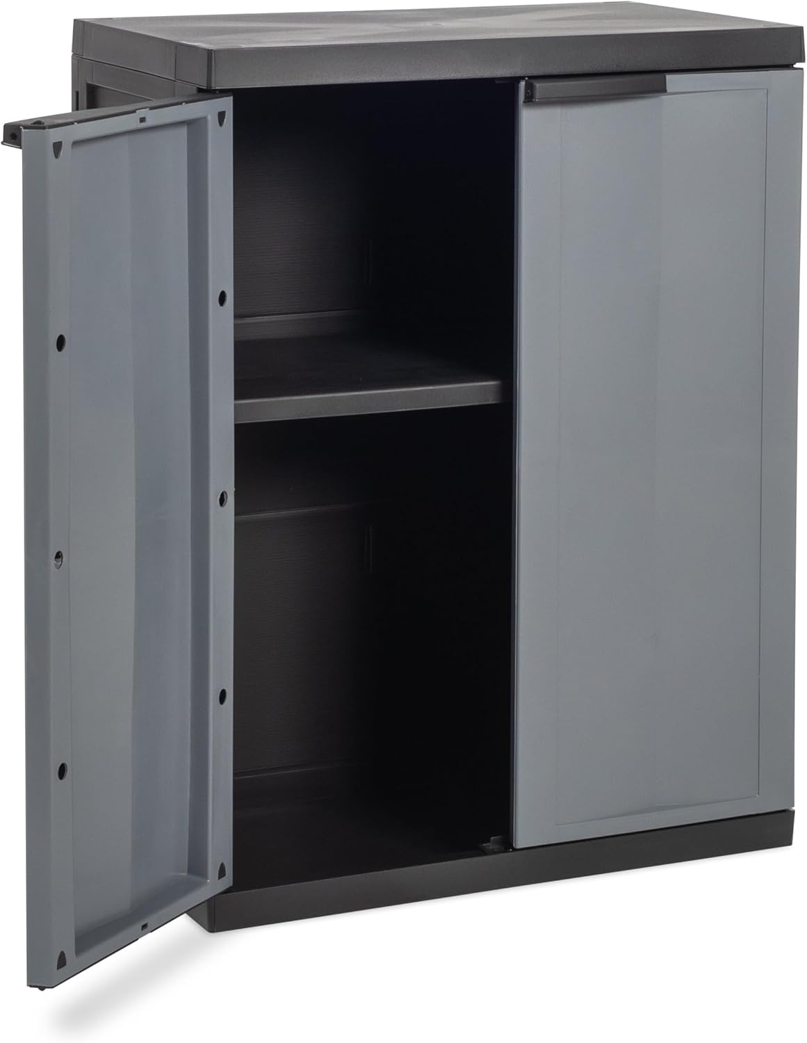 Armadio basso 2 ante con ripiano regolabile in resina colore nero e grigio 65x37x85 cm Toomax