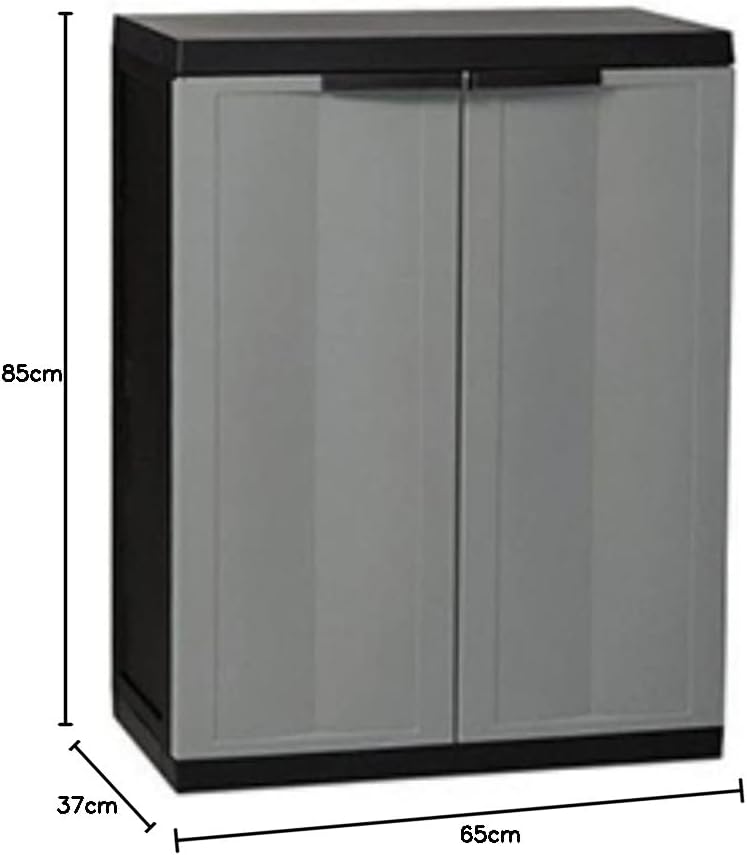 Armadio basso 2 ante con ripiano regolabile in resina colore nero e grigio 65x37x85 cm Toomax