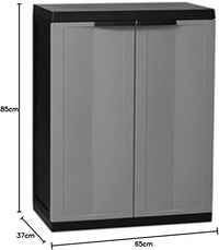 Armadio basso 2 ante con ripiano regolabile in resina colore nero e grigio 65x37x85 cm Toomax