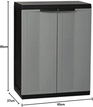 Armadio basso 2 ante con ripiano regolabile in resina colore nero e grigio 65x37x85 cm Toomax