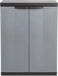 Armadio basso 2 ante con ripiano regolabile in resina colore nero e grigio 65x37x85 cm Toomax