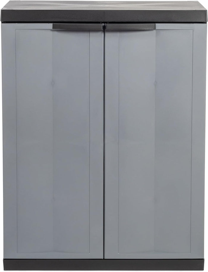 Armadio basso 2 ante con ripiano regolabile in resina colore nero e grigio 65x37x85 cm Toomax