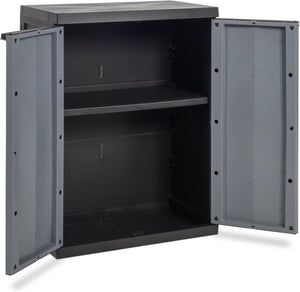 Armadio basso 2 ante con ripiano regolabile in resina colore nero e grigio 65x37x85 cm Toomax