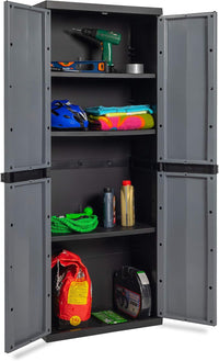 Armadio tuttorianti 2 ante con 3 ripiani regolabili in resina colore nero e grigio basalto 65x37x165 cm Toomax