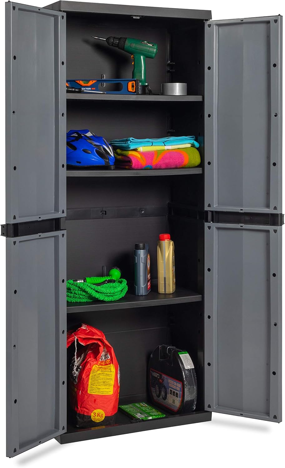 Armadio tuttorianti 2 ante con 3 ripiani regolabili in resina colore nero e grigio basalto 65x37x165 cm Toomax