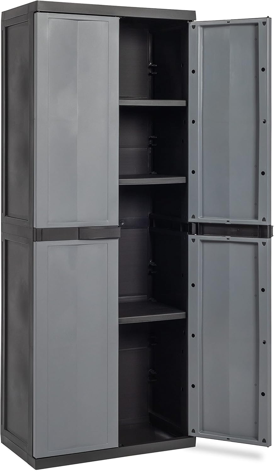 Armadio tuttorianti 2 ante con 3 ripiani regolabili in resina colore nero e grigio basalto 65x37x165 cm Toomax