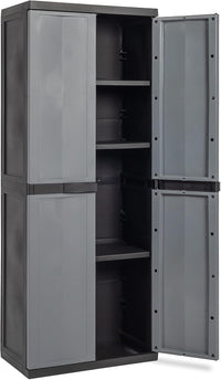 Armadio tuttorianti 2 ante con 3 ripiani regolabili in resina colore nero e grigio basalto 65x37x165 cm Toomax