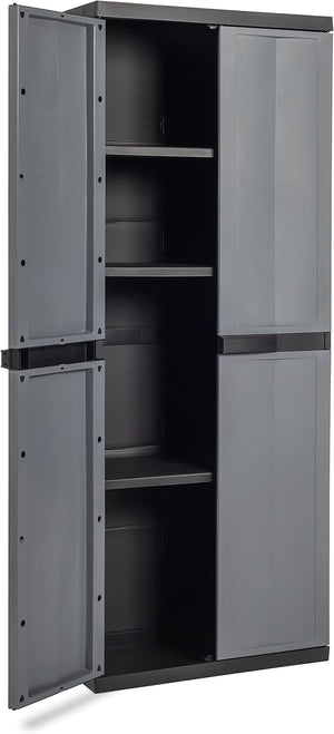 Armadio tuttorianti 2 ante con 3 ripiani regolabili in resina colore nero e grigio basalto 65x37x165 cm Toomax