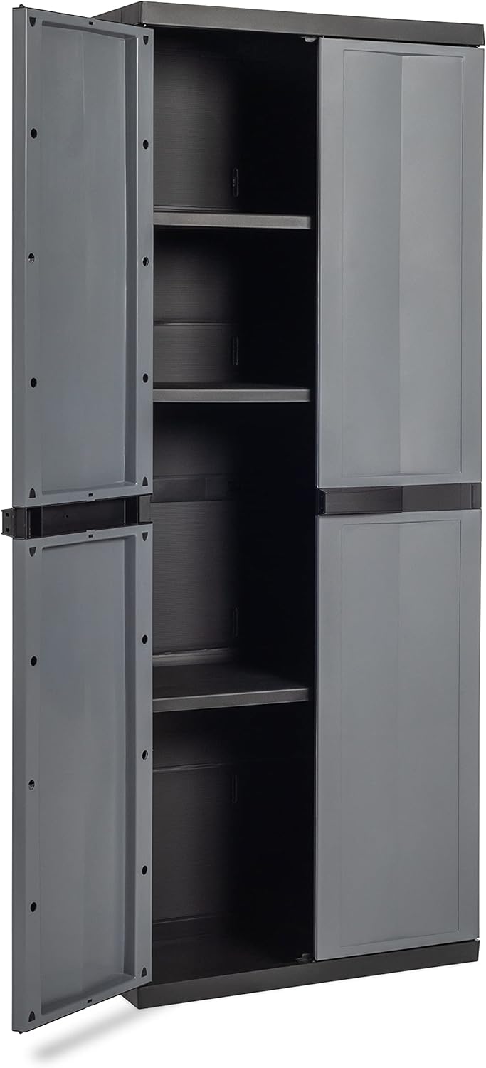 Armadio tuttorianti 2 ante con 3 ripiani regolabili in resina colore nero e grigio basalto 65x37x165 cm Toomax