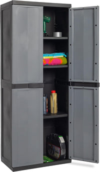 Armadio tuttorianti 2 ante con 3 ripiani regolabili in resina colore nero e grigio basalto 65x37x165 cm Toomax