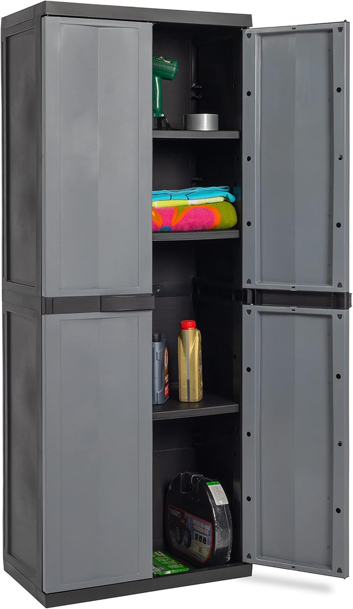 Armadio tuttorianti 2 ante con 3 ripiani regolabili in resina colore nero e grigio basalto 65x37x165 cm Toomax