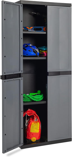 Armadio tuttorianti 2 ante con 3 ripiani regolabili in resina colore nero e grigio basalto 65x37x165 cm Toomax