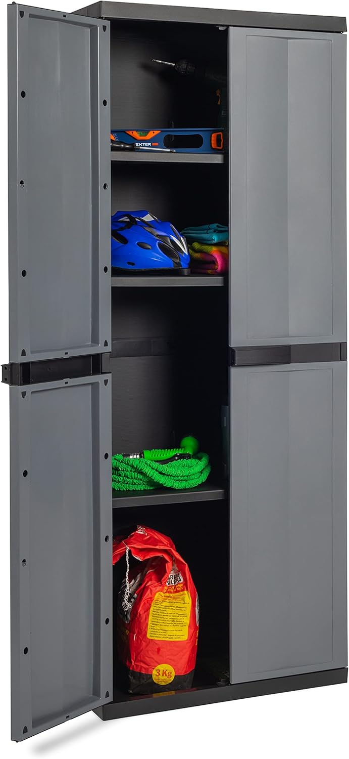 Armadio tuttorianti 2 ante con 3 ripiani regolabili in resina colore nero e grigio basalto 65x37x165 cm Toomax