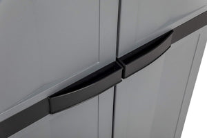 Armadio portascope 2 ante con vano attrezzi e 4 ripiani regolabili in resina colore nero e grigio basalto 65x37x165 cm Toomax