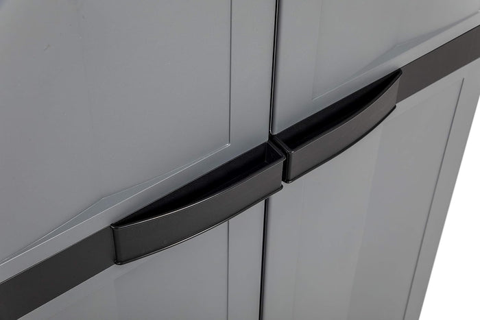 Armadio portascope 2 ante con vano attrezzi e 4 ripiani regolabili in resina colore nero e grigio basalto 65x37x165 cm Toomax