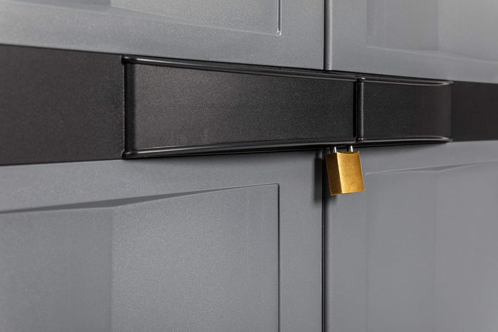 Armadio portascope 2 ante con vano attrezzi e 4 ripiani regolabili in resina colore nero e grigio basalto 65x37x165 cm Toomax