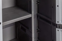 Armadio portascope 2 ante con vano attrezzi e 4 ripiani regolabili in resina colore nero e grigio basalto 65x37x165 cm Toomax