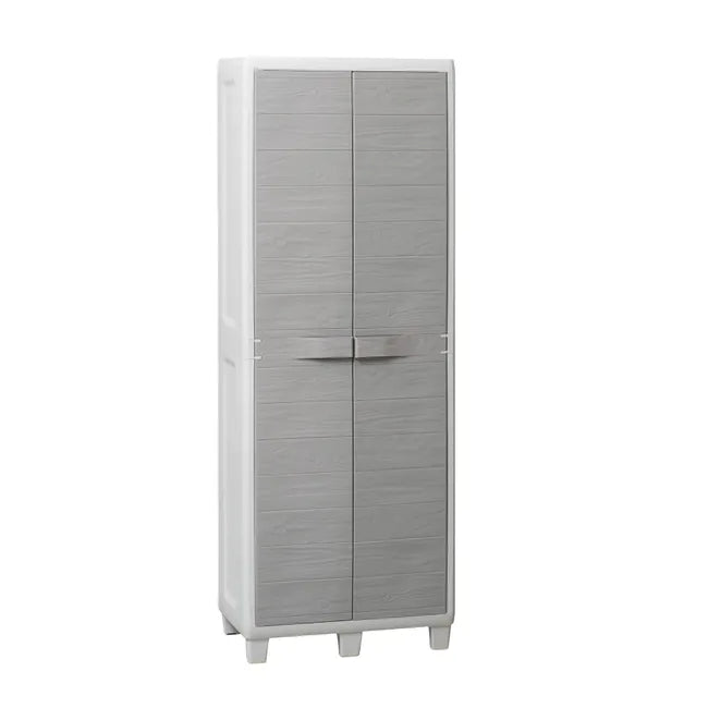 Armadio tuttorianti 2 ante con 3 ripiani regolabili effetto legno in resina colore grigio chiaro e grigio tortora 65x38x178 cm Toomax