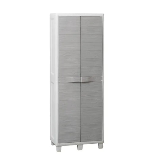 Armadio tuttorianti 2 ante con 3 ripiani regolabili effetto legno in resina colore grigio chiaro e grigio tortora 65x38x178 cm Toomax
