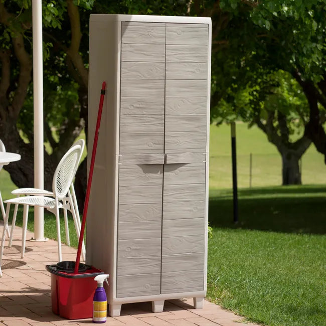 Armadio tuttorianti 2 ante con 3 ripiani regolabili effetto legno in resina colore grigio chiaro e grigio tortora 65x38x178 cm Toomax