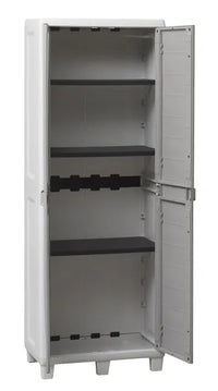 Armadio tuttorianti 2 ante con 3 ripiani regolabili effetto legno in resina colore grigio chiaro e grigio tortora 65x38x178 cm Toomax