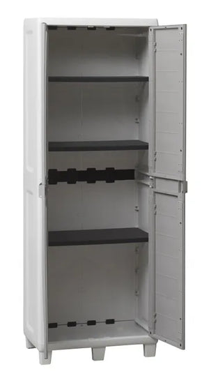 Armadio tuttorianti 2 ante con 3 ripiani regolabili effetto legno in resina colore grigio chiaro e grigio tortora 65x38x178 cm Toomax