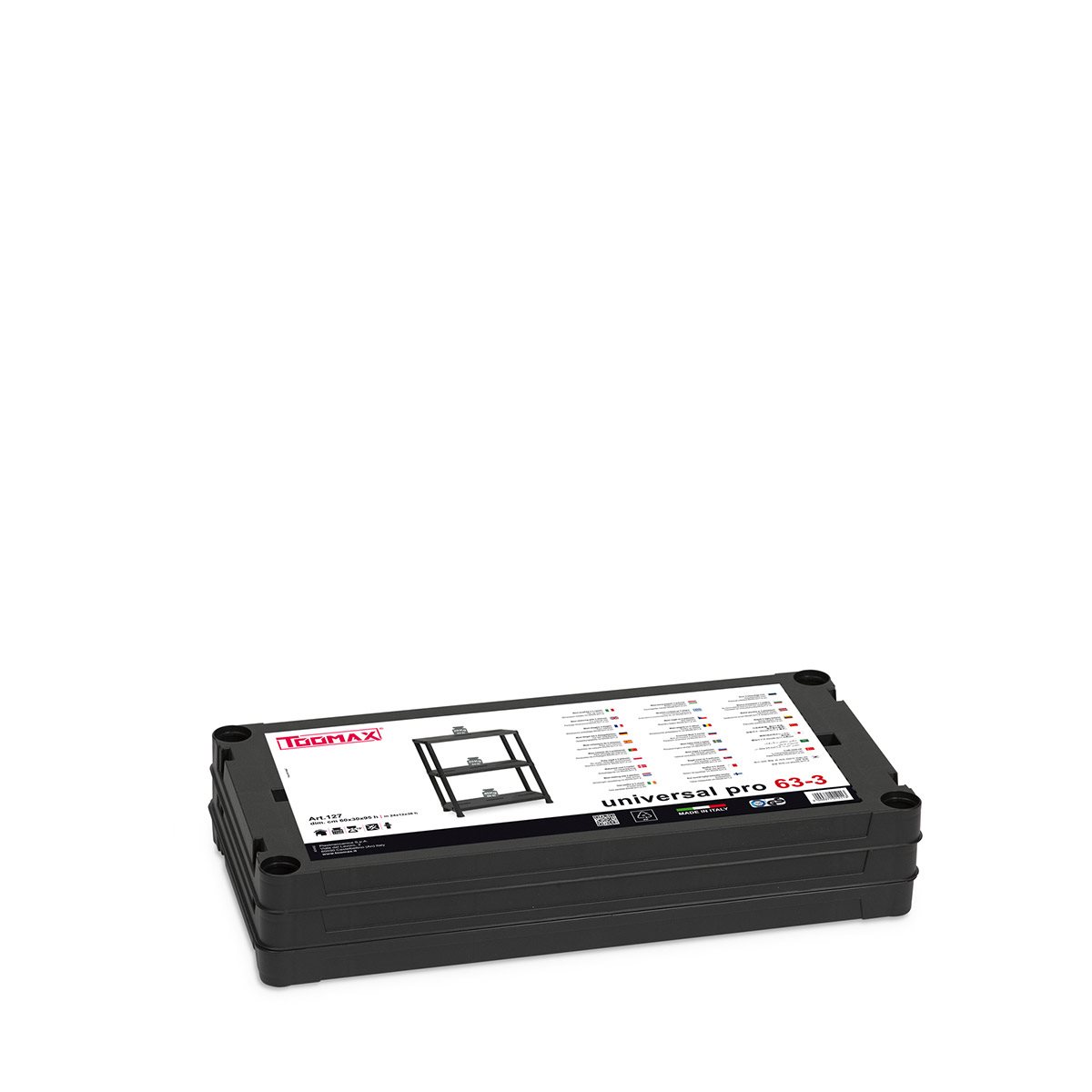 Scaffale Universal Pro 633 a 3 ripiani per interni ed esterni in resina ventilata colore nero 60x30x95 cm Toomax