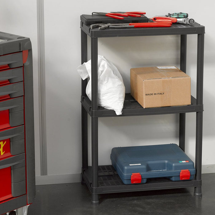 Scaffale in resina a 3 ripiani montaggio ad incastro colore nero 60x30x95 cm Toomax