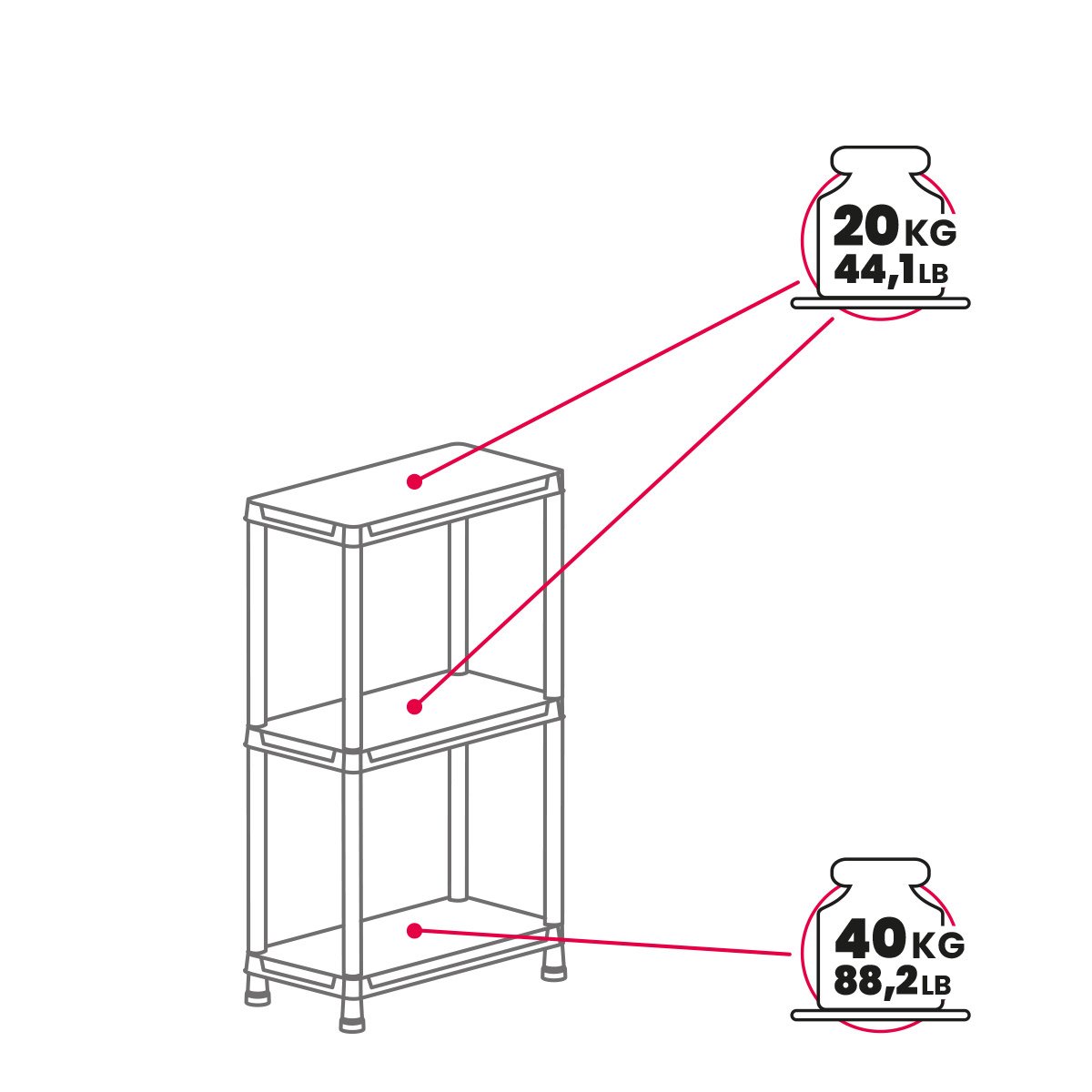 Scaffale in resina a 3 ripiani montaggio ad incastro colore nero 60x30x95 cm Toomax