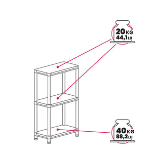 Scaffale in resina a 3 ripiani montaggio ad incastro colore nero 60x30x95 cm Toomax