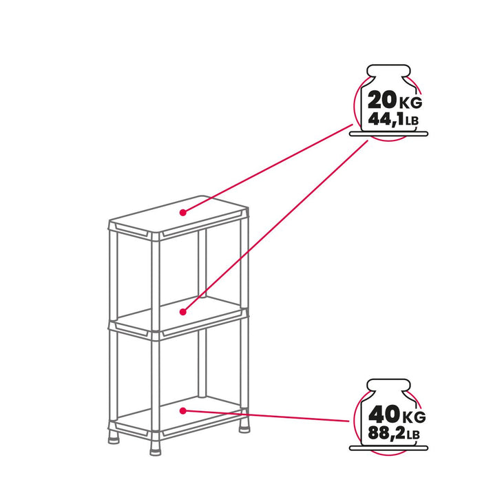 Scaffale in resina a 3 ripiani montaggio ad incastro colore nero 60x30x95 cm Toomax