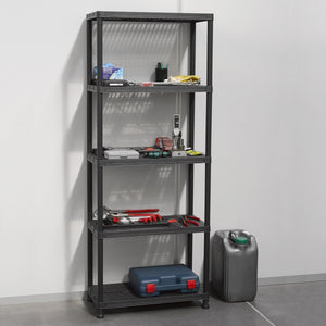 Scaffale Universal Pro 735 a 5 ripiani ventilati per interni in resina con fissaggio a muro colore nero 71x35x180 cm Toomax