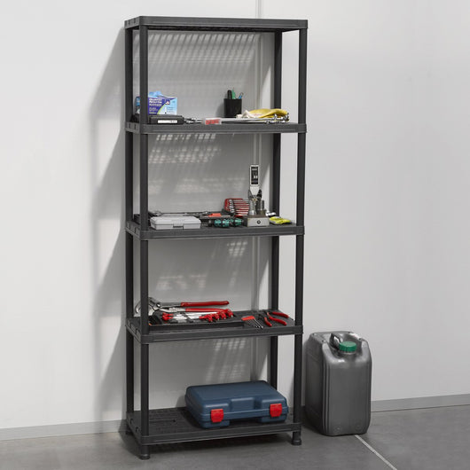 Scaffale Universal Pro 735 a 5 ripiani ventilati per interni in resina con fissaggio a muro colore nero 71x35x180 cm Toomax