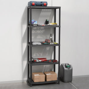 Scaffale Universal Pro 735 a 5 ripiani ventilati per interni in resina con fissaggio a muro colore nero 71x35x180 cm Toomax