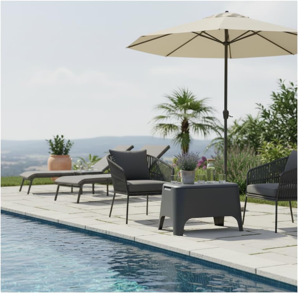 Tavolino Petra per interno ed esterno con vano portaoggetti 21 litri colore nero antracite Toomax confezione 4 pezzi