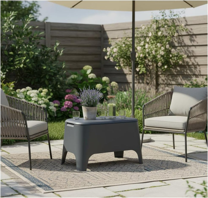 Tavolino Petra per interno ed esterno con vano portaoggetti 21 litri colore nero antracite Toomax confezione 4 pezzi