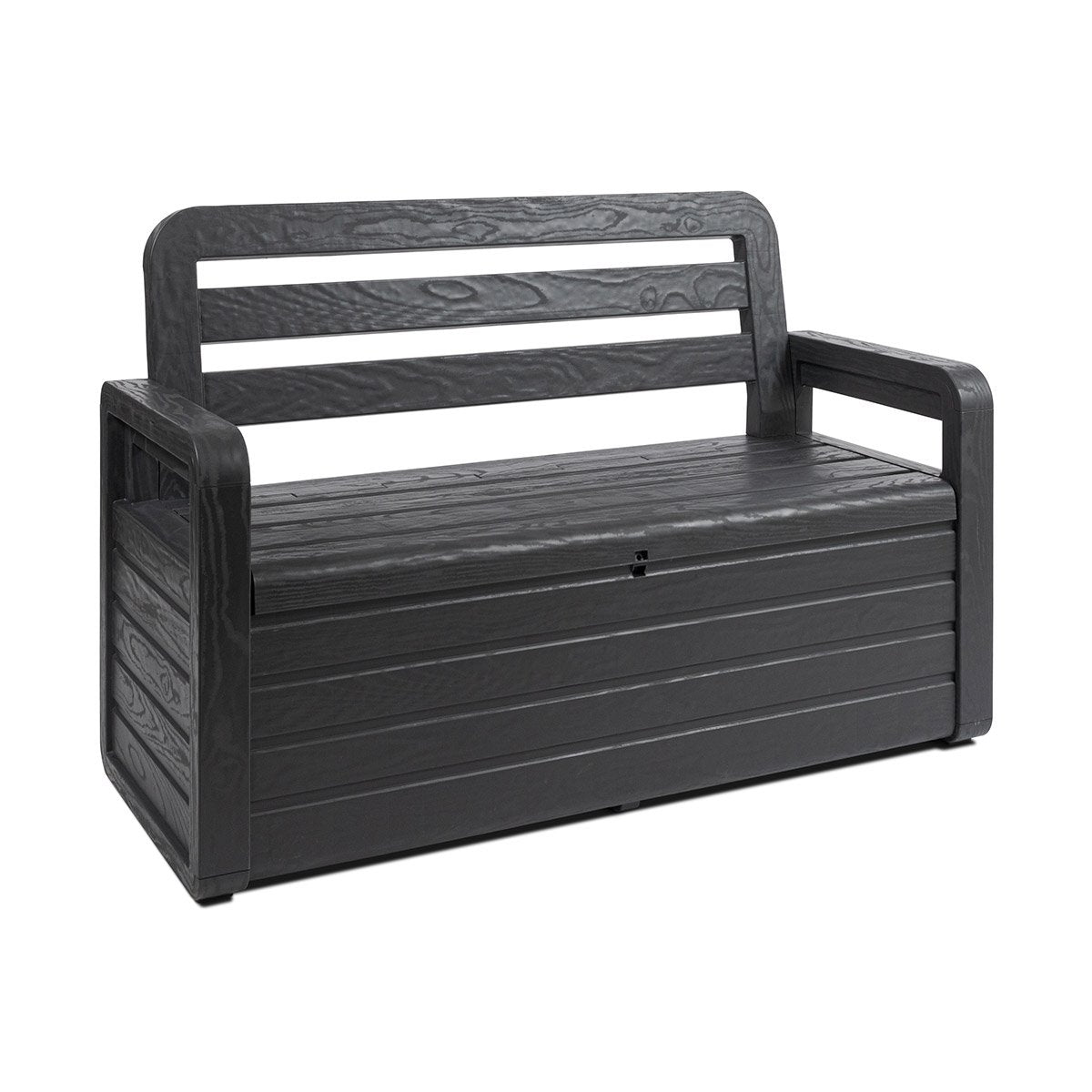 Panchina da esterno Foreverspring con baule portaoggetti 270 litri effetto legno colore nero antracite Toomax