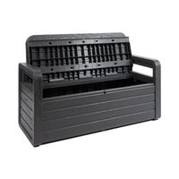 Panchina da esterno Foreverspring con baule portaoggetti 270 litri effetto legno colore nero antracite Toomax