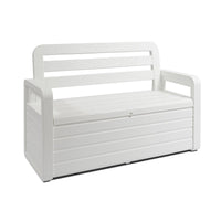 PANCHINA FOREVERSPRING DA ESTERNO CON BAULE Panchina da esterno Foreverspring con baule portaoggetti 270 litri effetto legno colore bianco Toomax.599P  cm.132,5x58x89h., bianca    TOOMAX